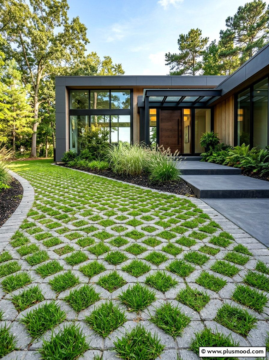Modern grass grid - 25 small backyard ideas for minimalist style