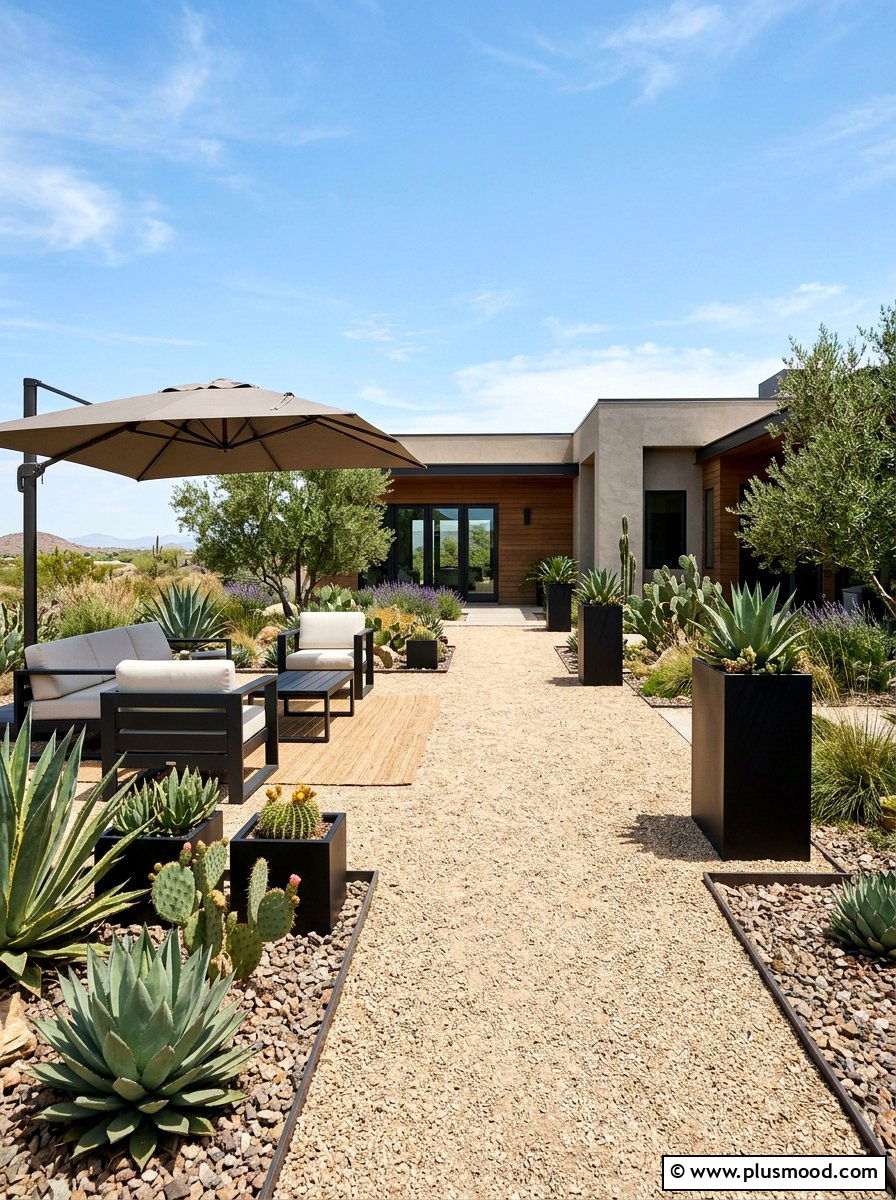 Modern gravel patio - 25 small backyard ideas with cactus garden