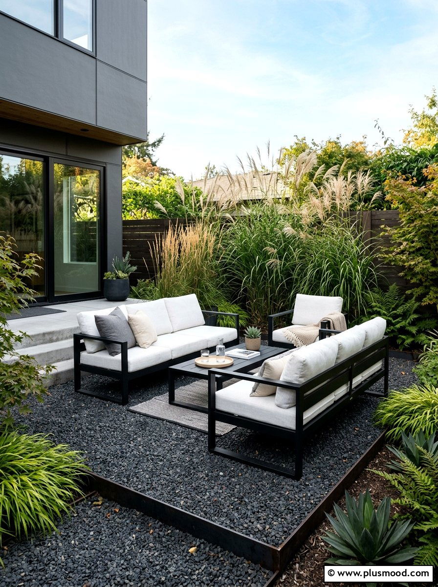 Modern gravel seating - 25 small backyard ideas with gravel