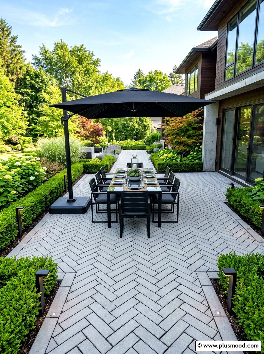Modern herringbone paver patio - 25 summer paver patio ideas
