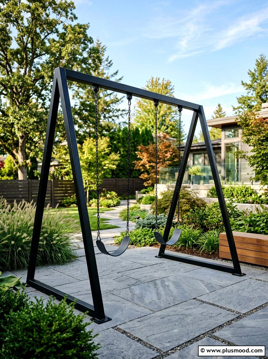 Modern metal swing set - 25 small backyard ideas with swing set