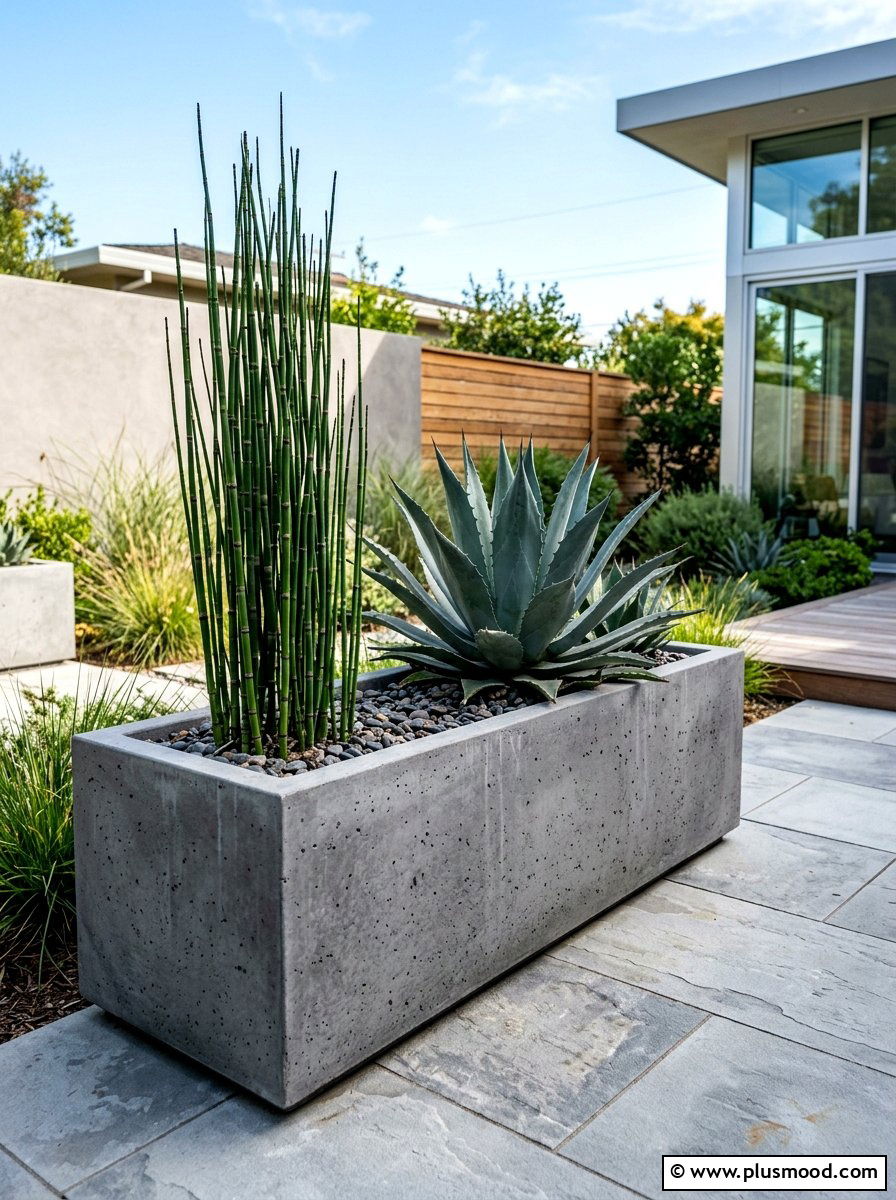 Modern minimalist concrete patio planter - 25 summer backyard planter ideas