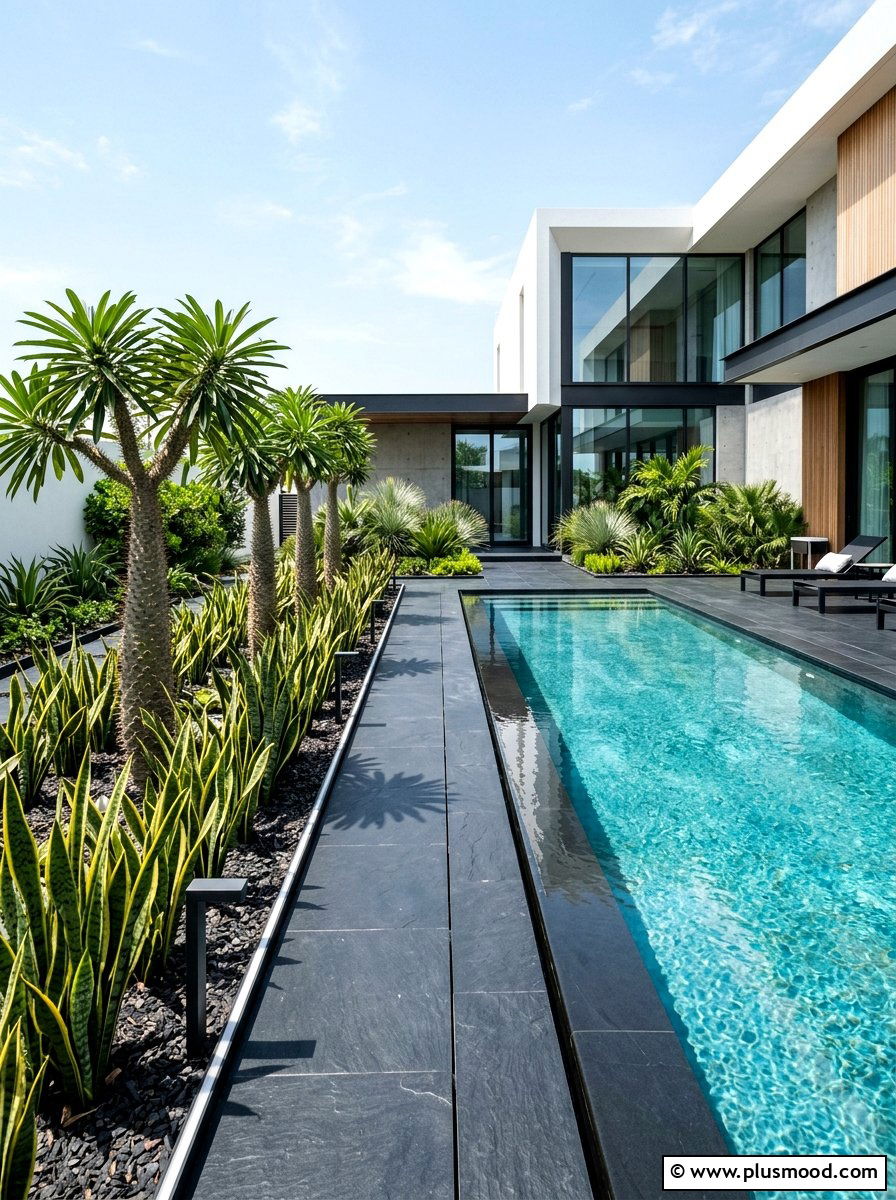 Modern minimalist jungle - 25 pool landscaping ideas with tropical plants