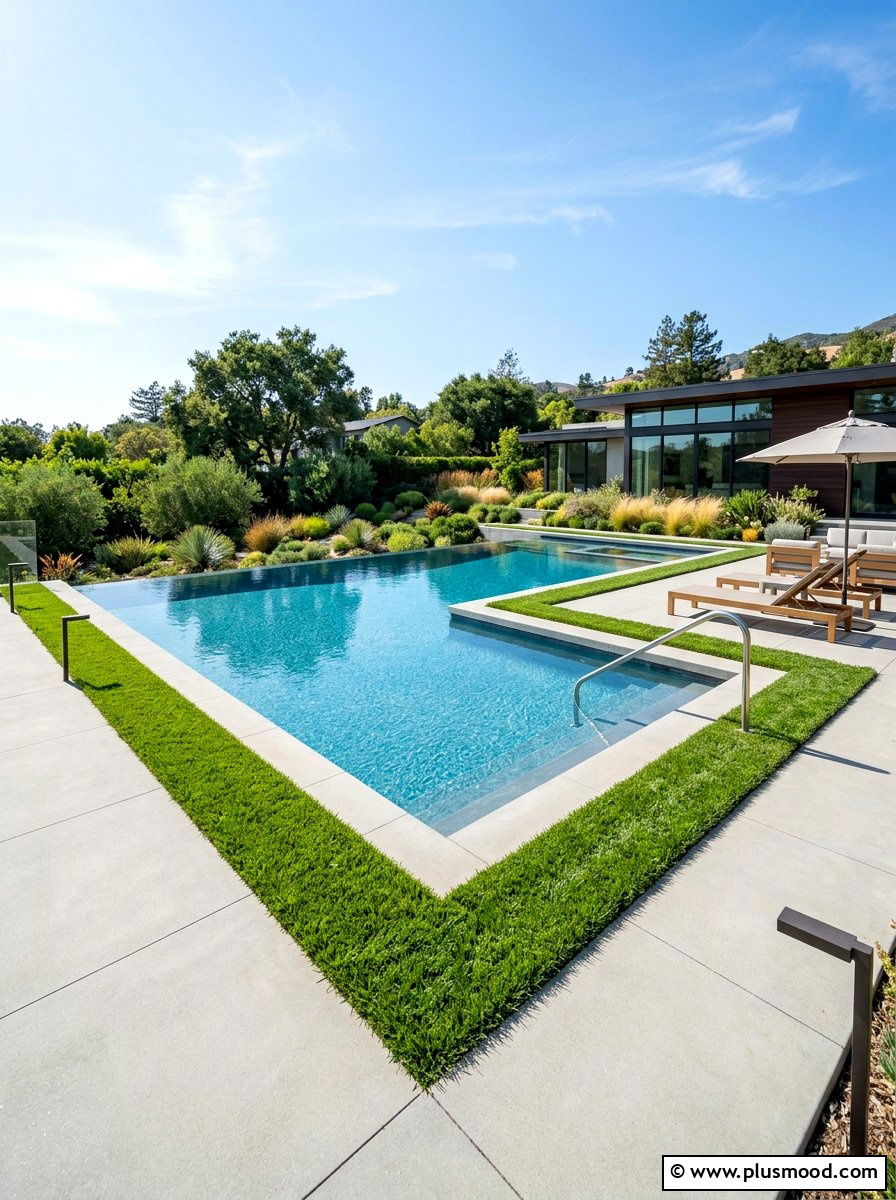 Modern pool grass border - 25 pool landscaping ideas with grass