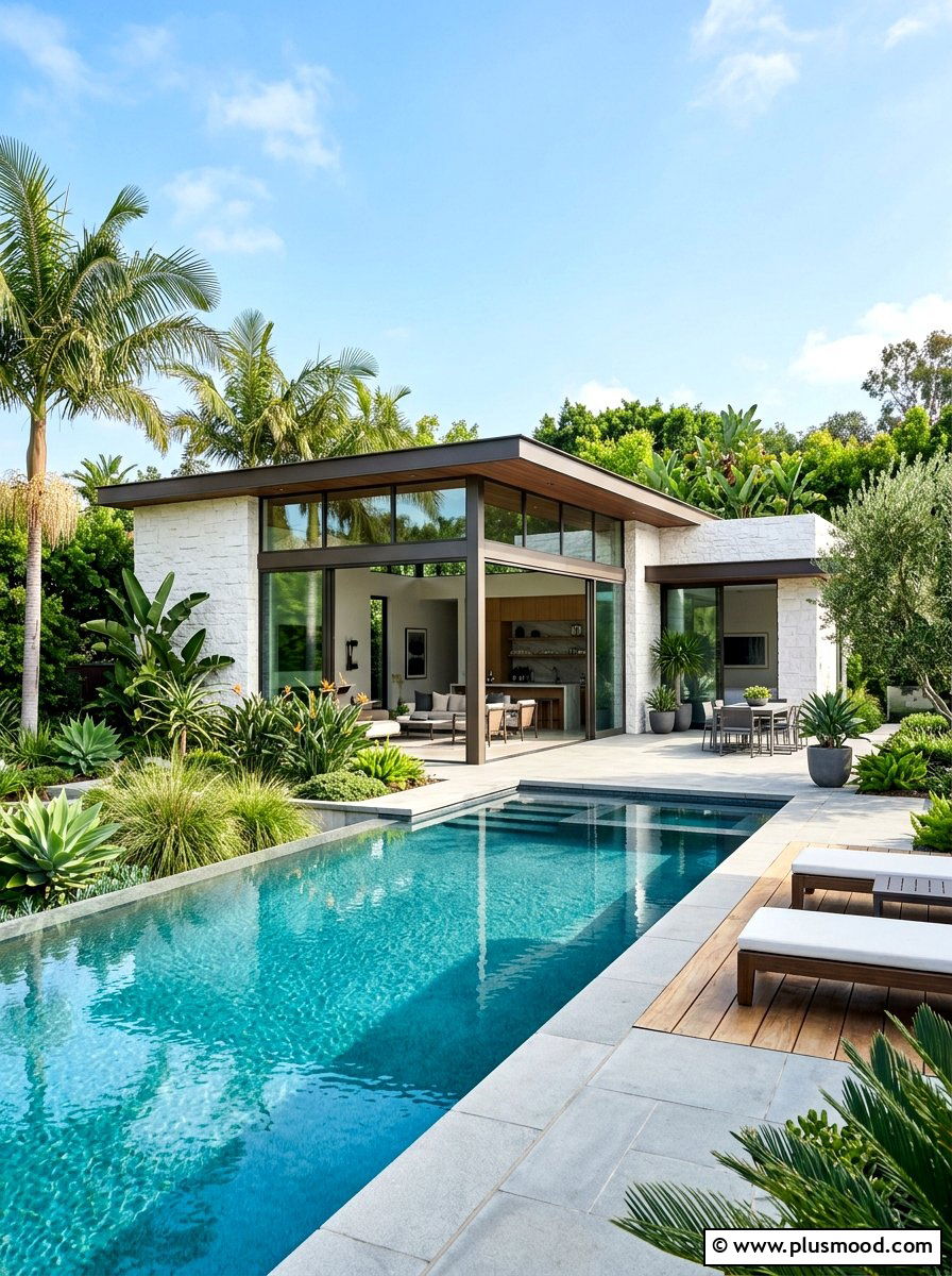 Modern pool house - 25 summer poolside shade ideas