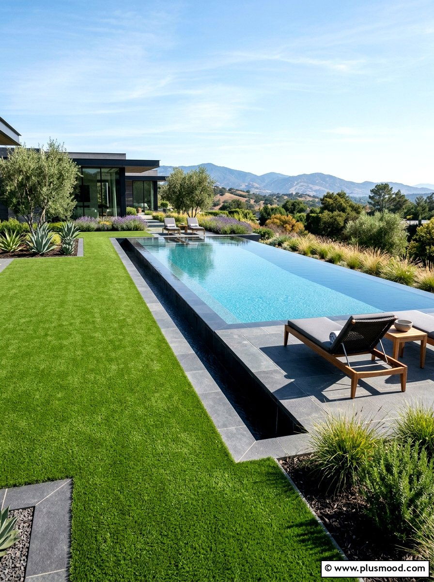 Modern pool landscape with artificial grass - 25 pool landscaping ideas with artificial turf