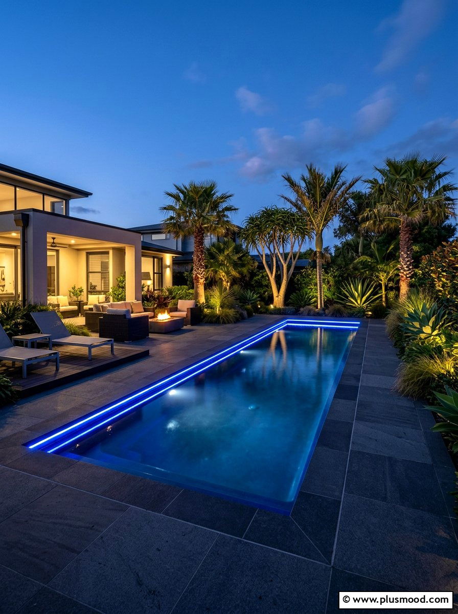 Modern pool lighting - 25 pool landscaping ideas for small backyards