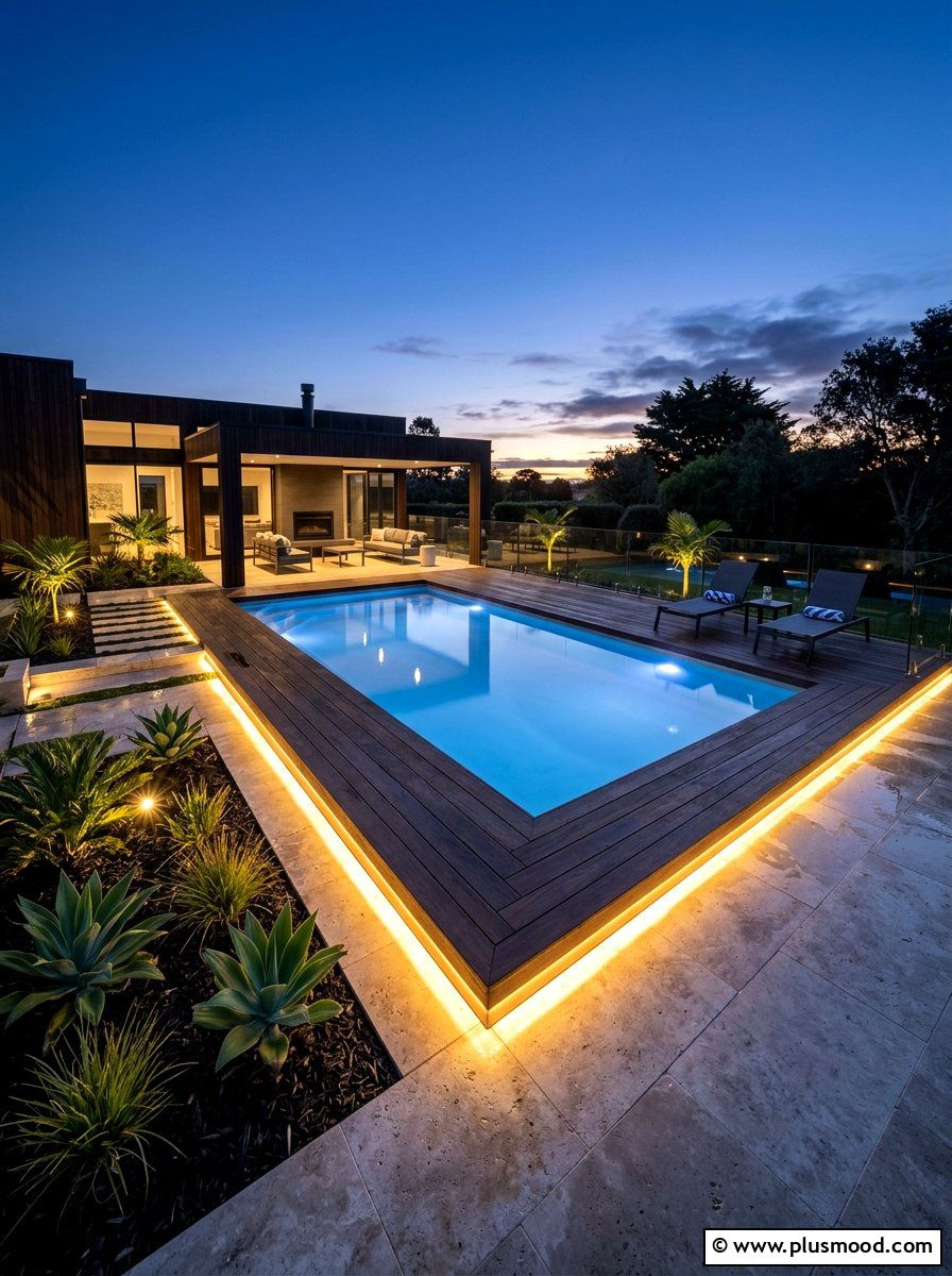 Modern pool outdoor lighting - 25 pool landscaping ideas for small lots