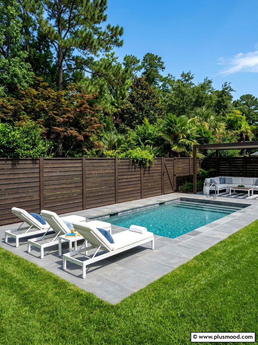 Modern pool privacy fence - 25 pool landscaping ideas for saltwater pools
