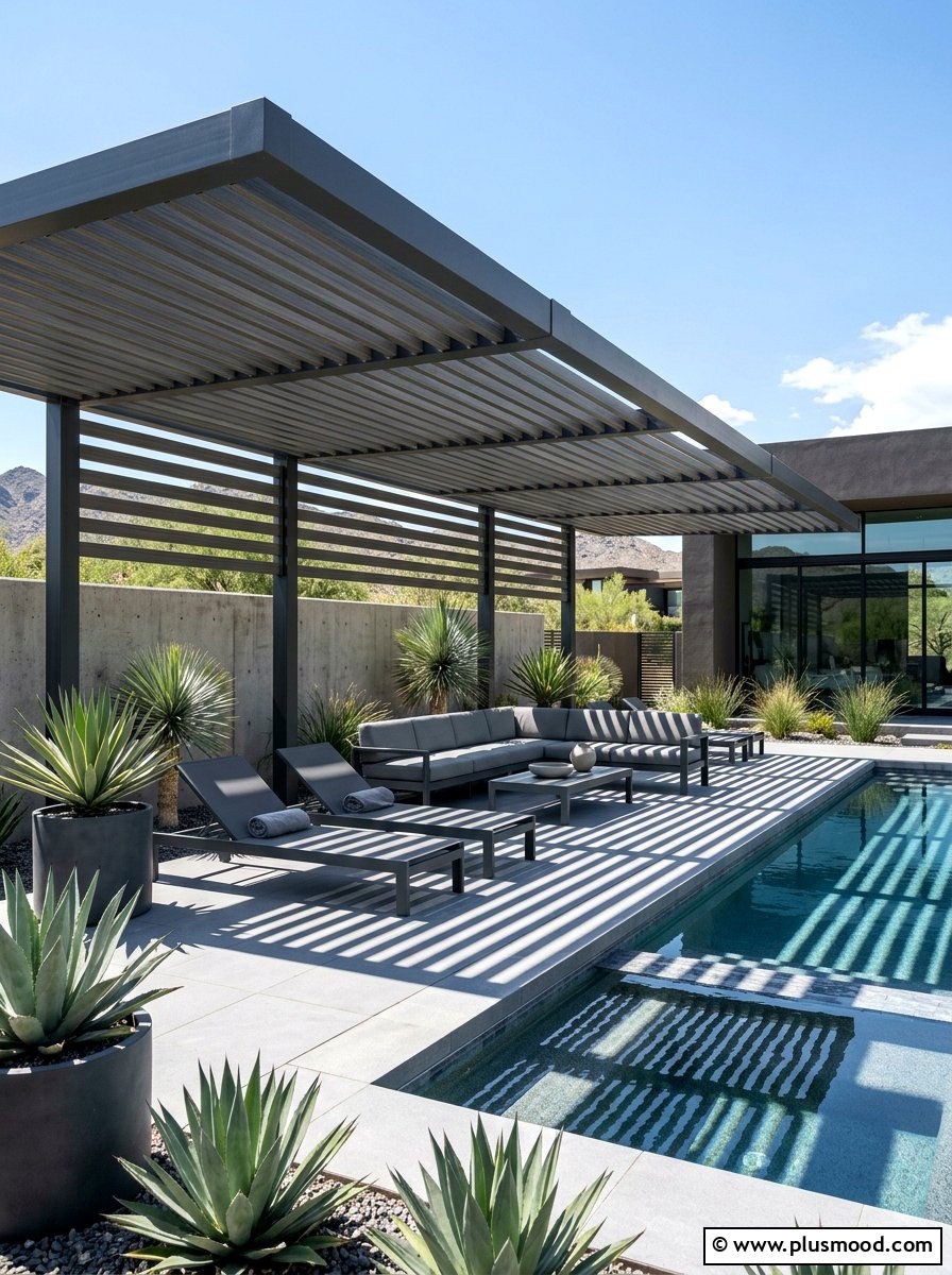 Modern slats pergola for pool - 25 pool landscaping ideas with pergola shade