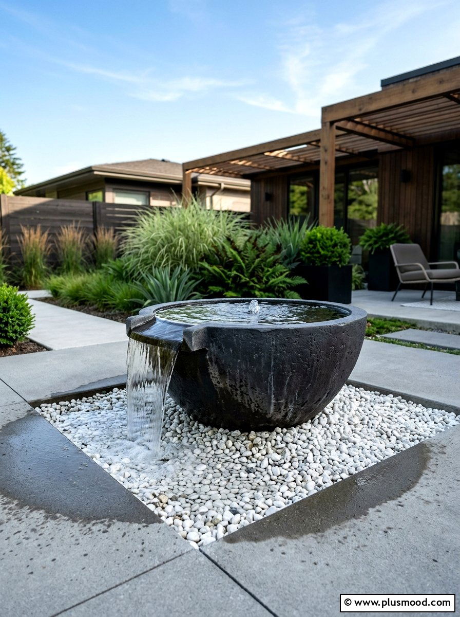 Modern spillway bowl - 25 small backyard ideas with water feature
