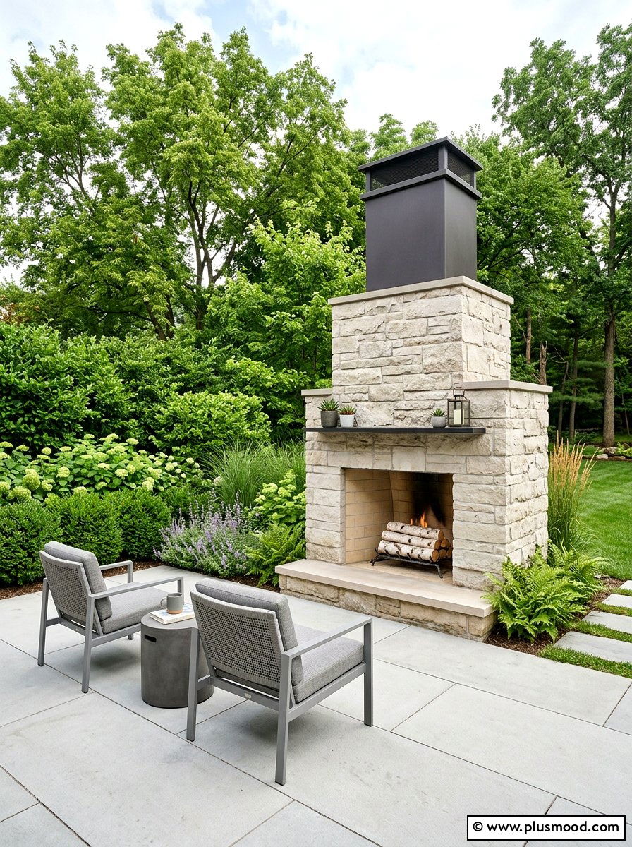 Modern stone fireplace for small backyard - 25 small backyard ideas with outdoor fireplace