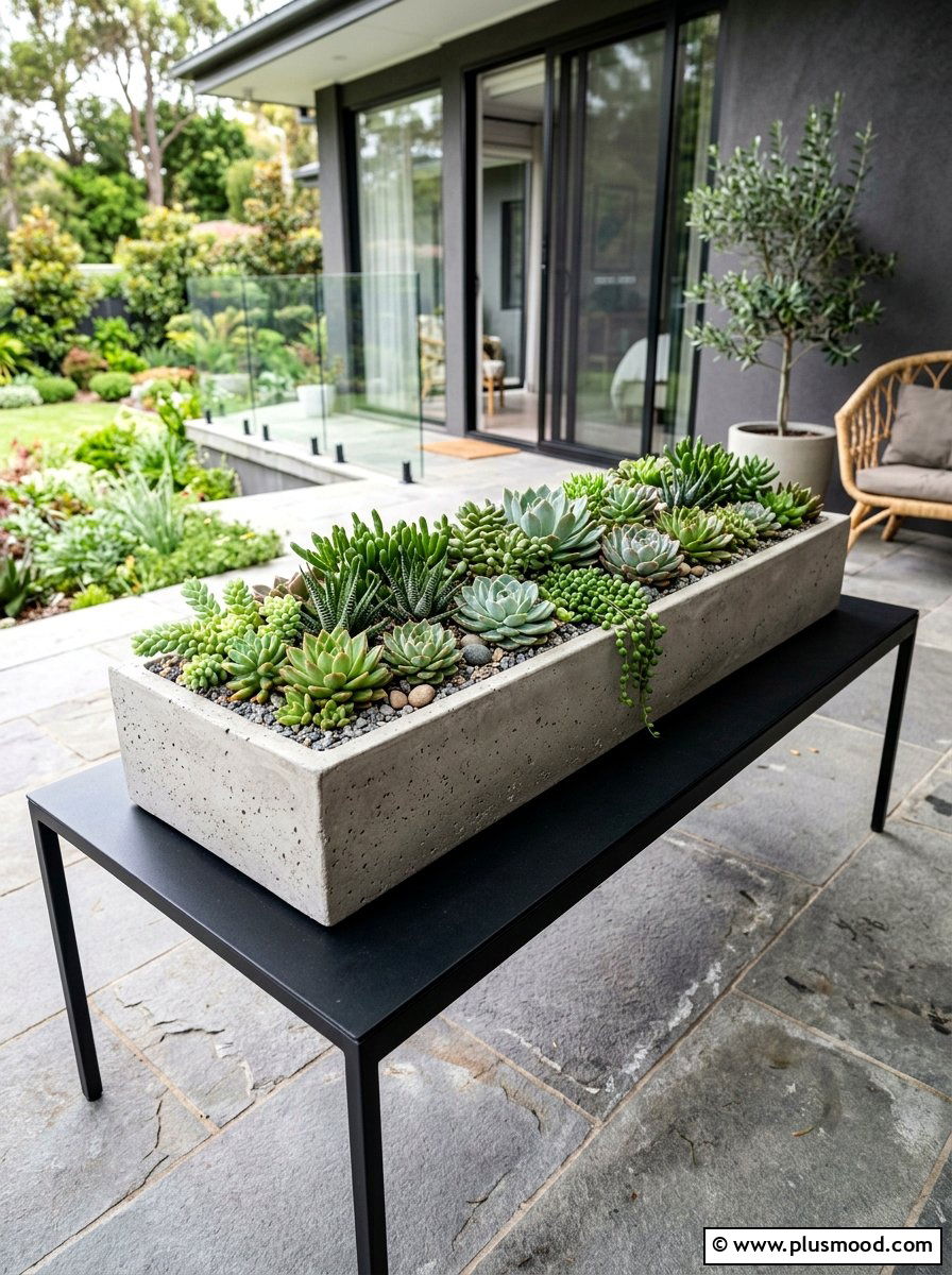 Modern succulent garden table display - 25 summer porch table decor ideas