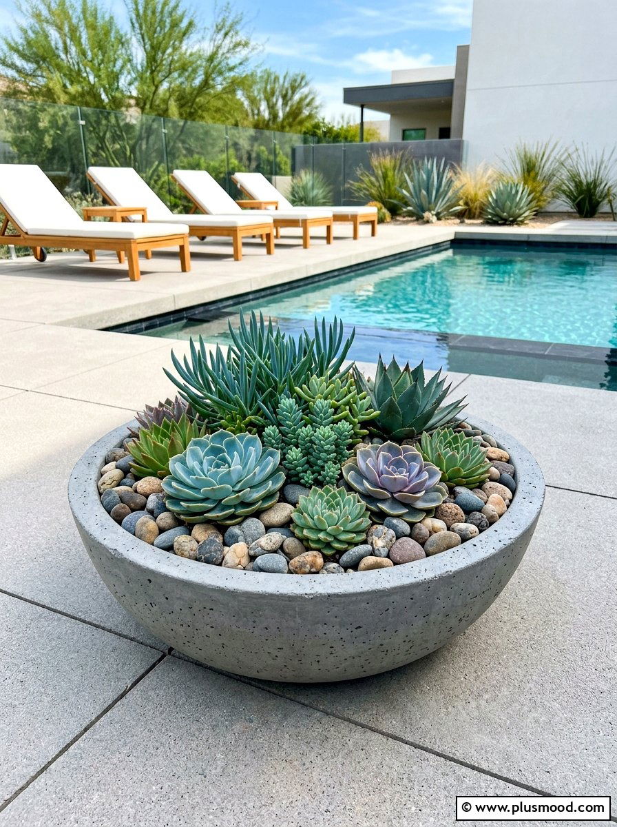 Modern succulent rock planter - 25 summer poolside planter ideas