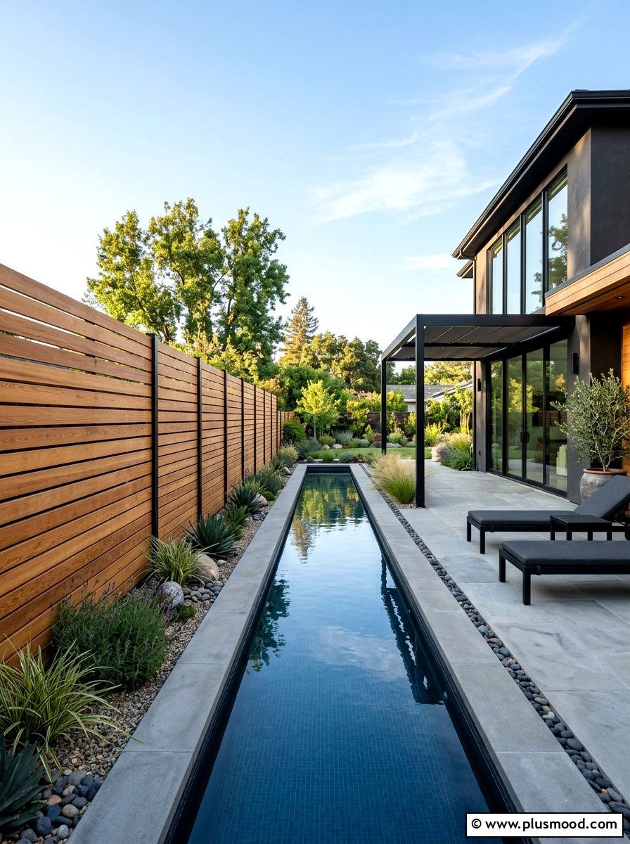 Modern wood slat wall - 25 pool landscaping ideas for privacy screen