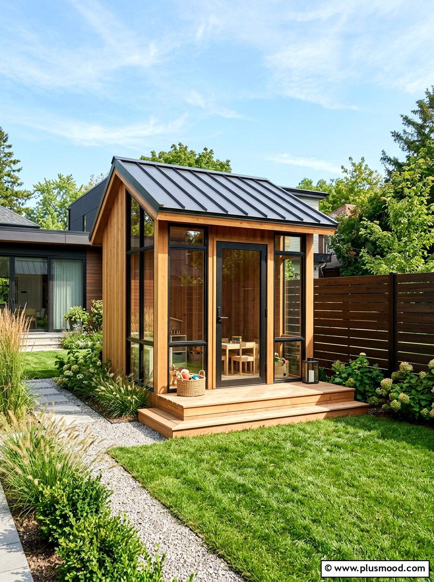 Modern wooden playhouse small backyard - 25 small backyard ideas with playhouse
