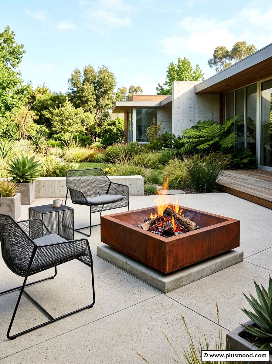 Modernist Metal Fire Bowl - 25 small backyard ideas with fire bowl