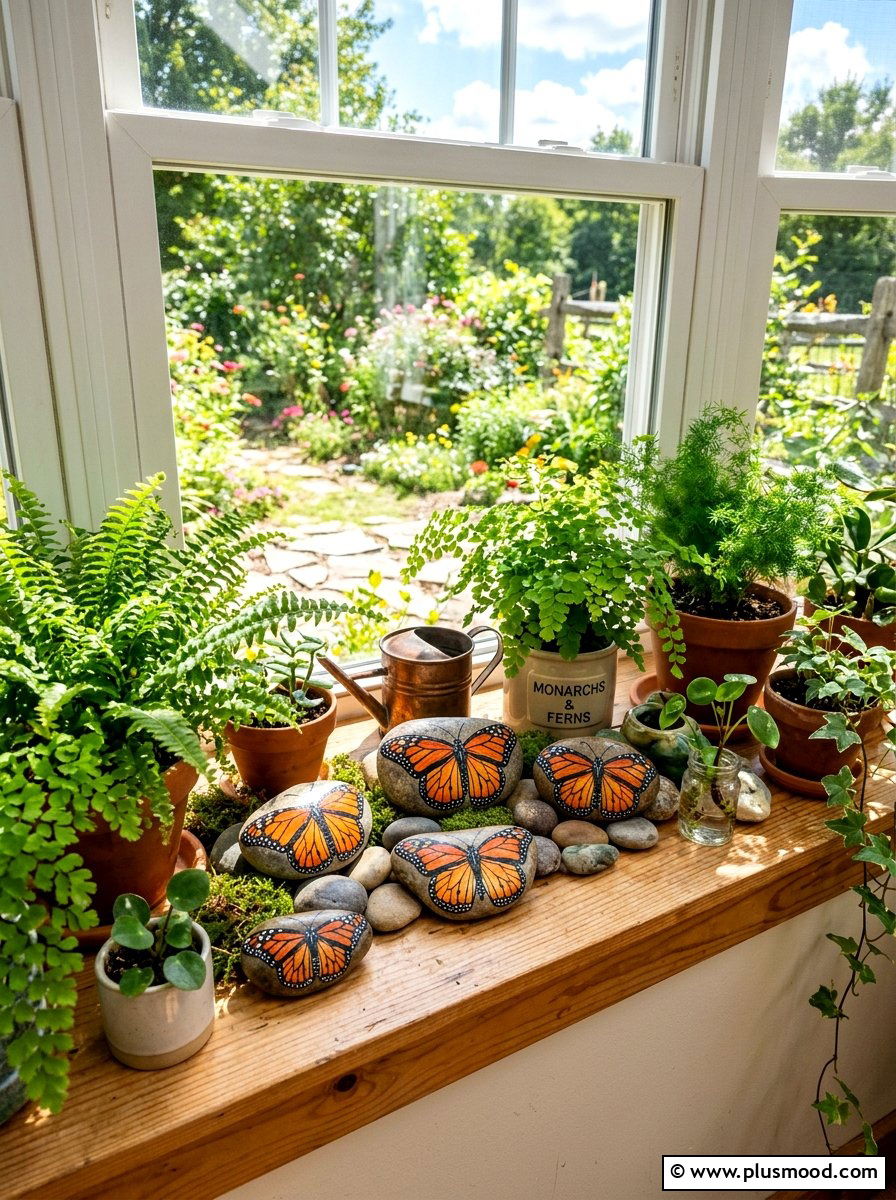 Monarch Butterfly Rocks - 25 painted rock ideas for window sill display