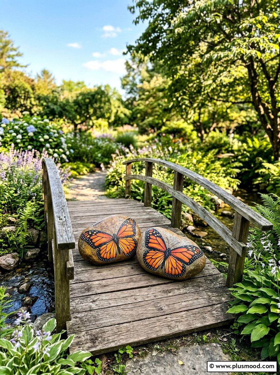 Monarch Painted Rock - 25 painted rock ideas for outdoor gallery