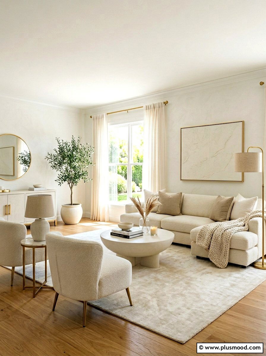 Monochromatic Cream Summer Living Room - 25 summer easy living room makeover ideas