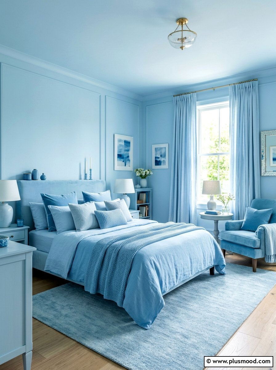 Monochromatic Light Blue Bedroom - 25 blue summer bedroom ideas