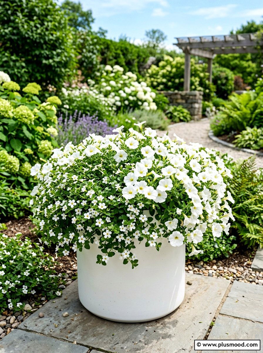 Monochromatic White Flower Planter - 25 summer deck planter ideas