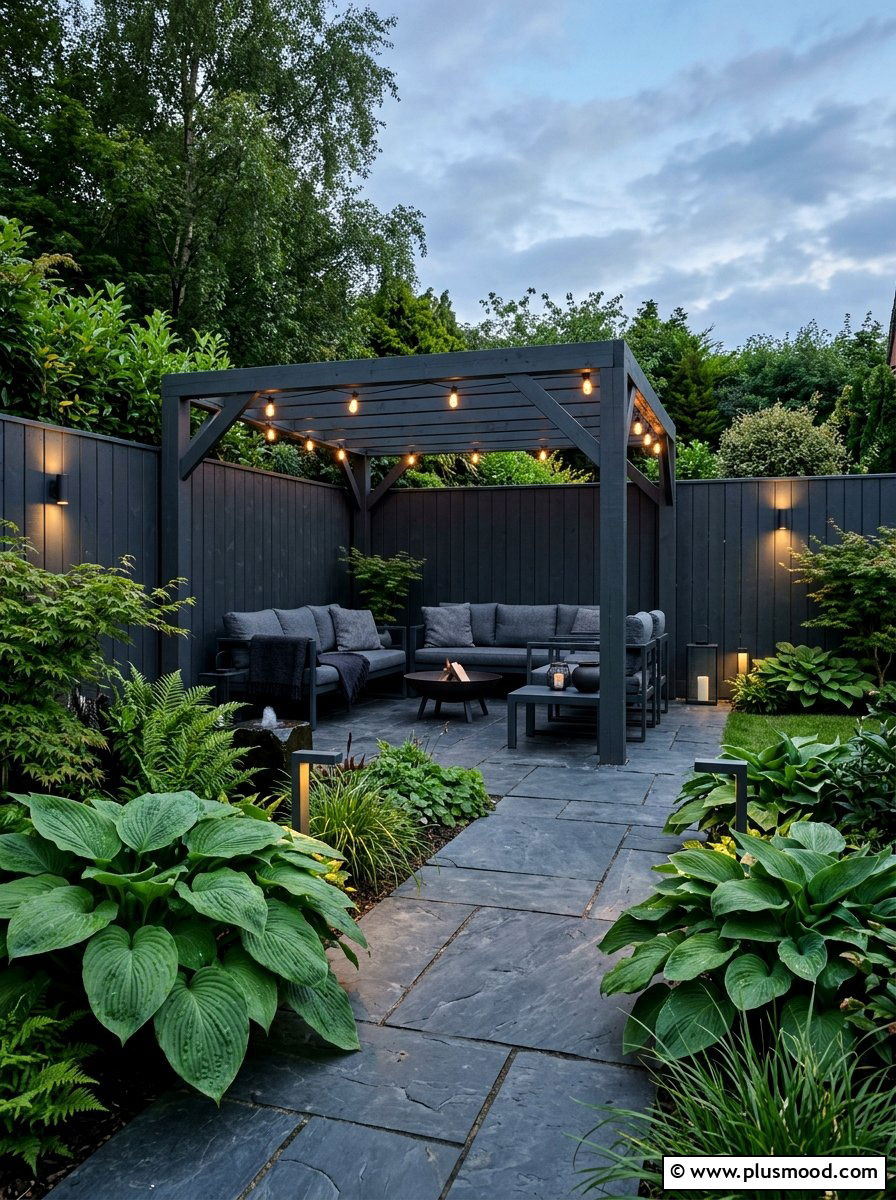 Monochrome Charcoal Garden Room - 25 small backyard ideas with color scheme