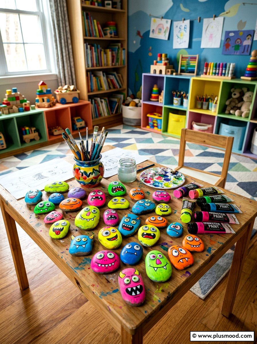 Monster Face Stone - 25 painted rock ideas with faces