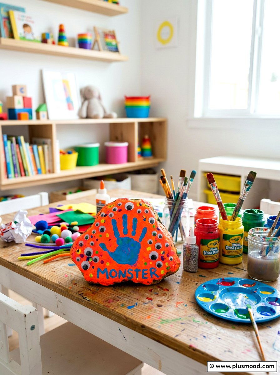 Monster Handprint Rock - 25 painted rock ideas with handprint art