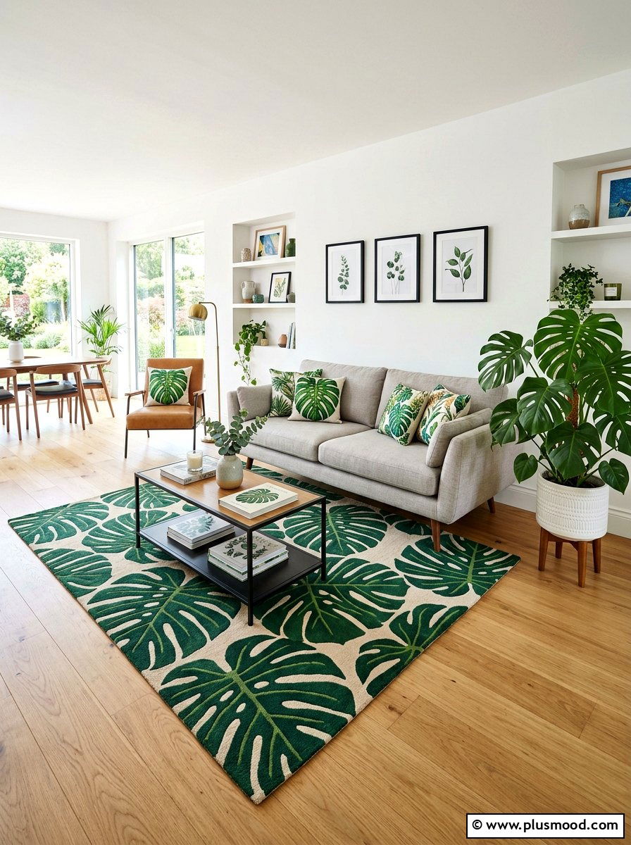 Monstera Leaf Pattern - 25 summer tropical living room ideas