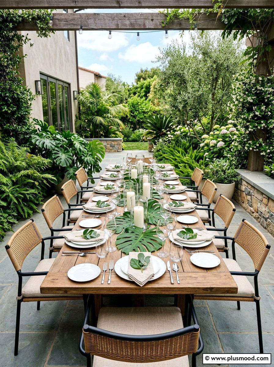 Monstera Leaf Table - 25 summer tropical party decor ideas
