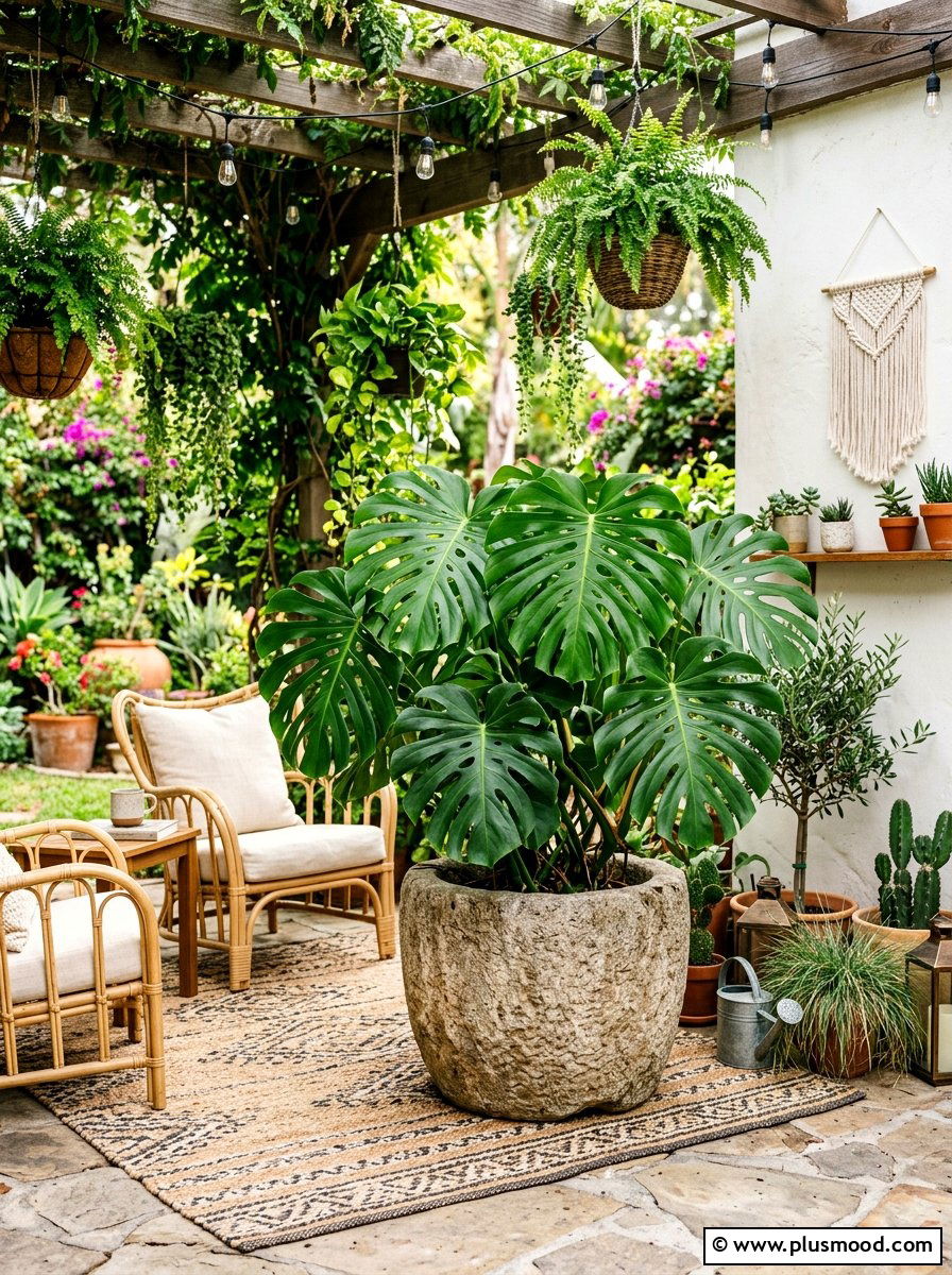 Monstera Outdoor Container - 25 summer tropical planter ideas
