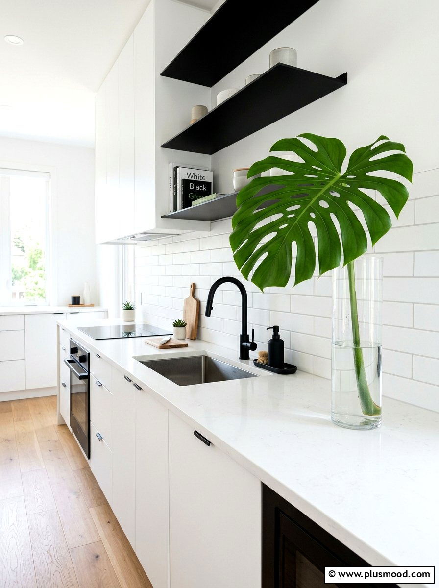 Monstera leaf glass vase - 25 summer greenery kitchen decor ideas