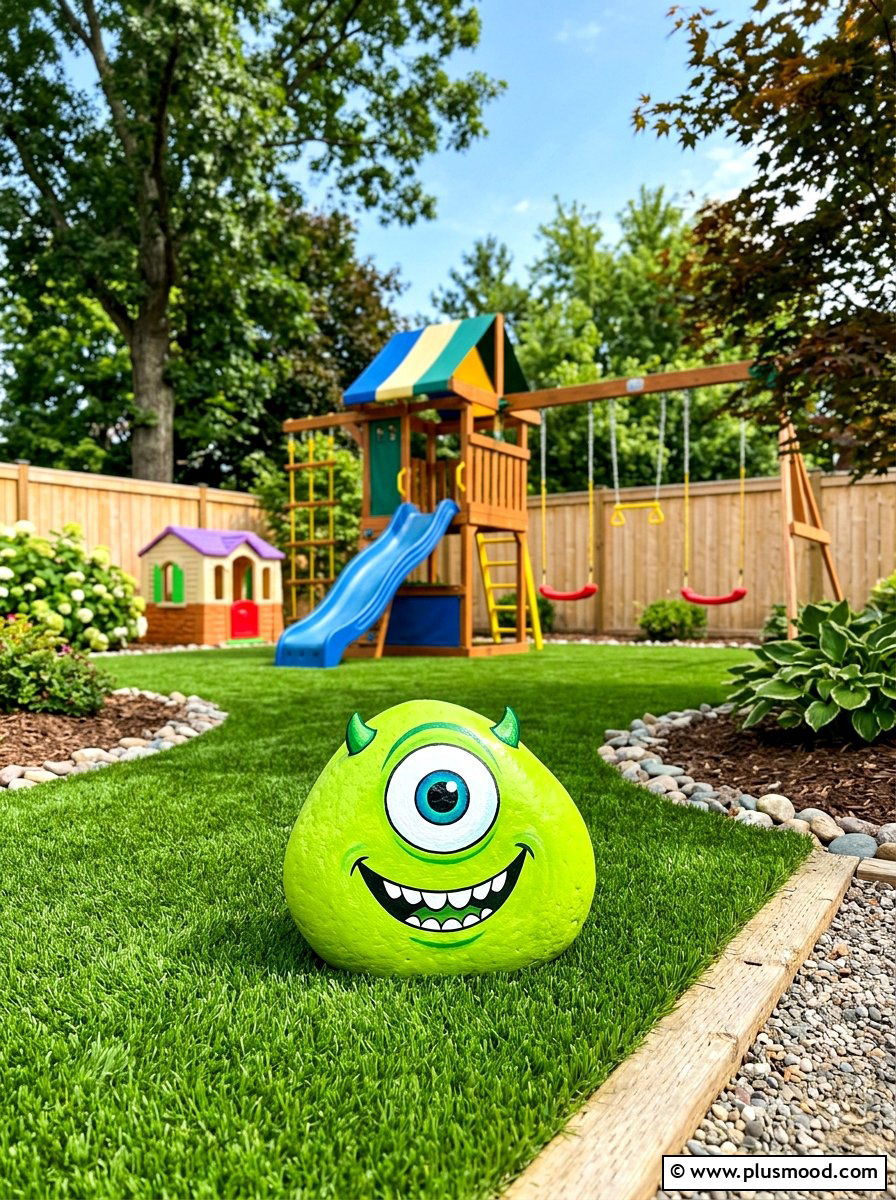 Monsters Inc Mike Wazowski Painted Rock - 25 painted rock ideas with Disney characters