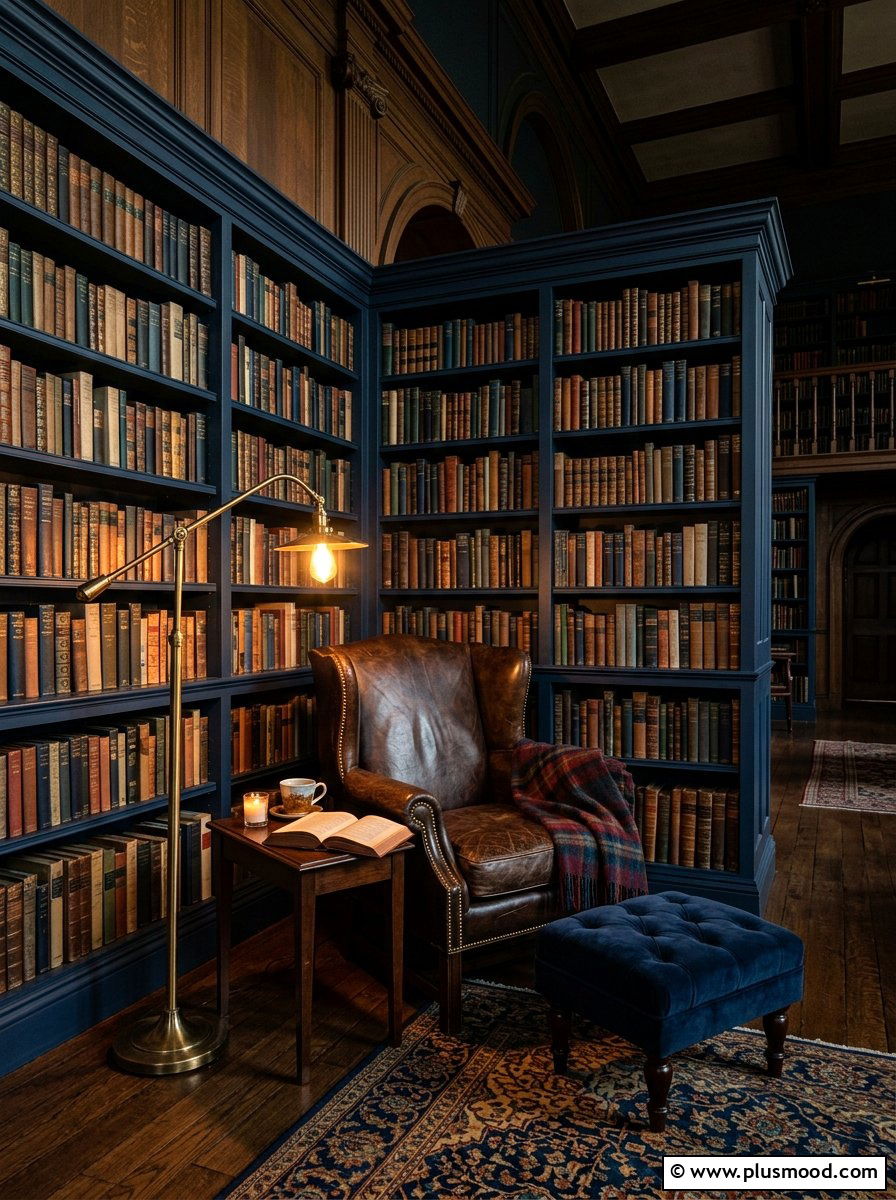 Moody dark library corner - 25 summer to fall transition decor ideas