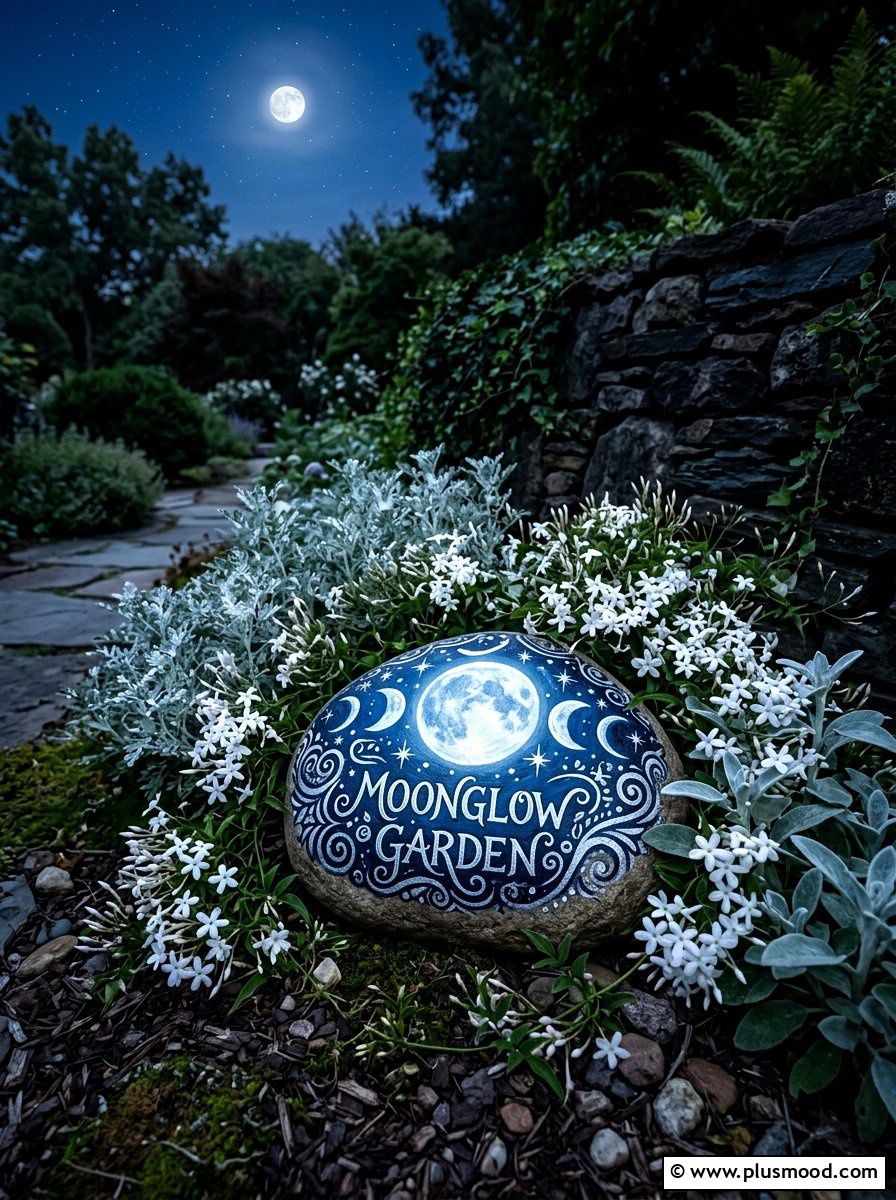 Moon Painted Rock - 25 painted rock ideas for memorial garden