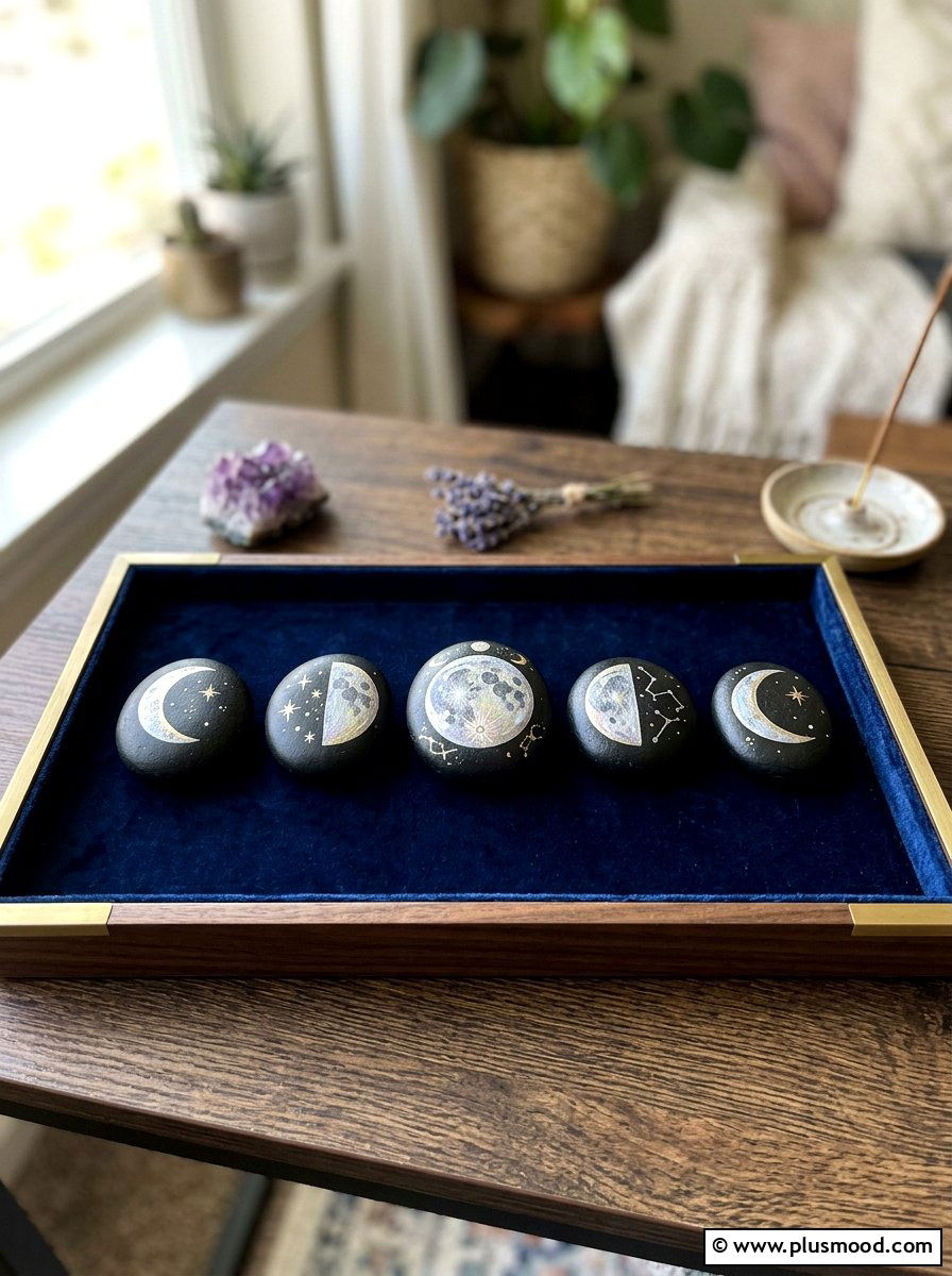 Moon Phase Rock Painting - 25 painted rock ideas with zentangle art