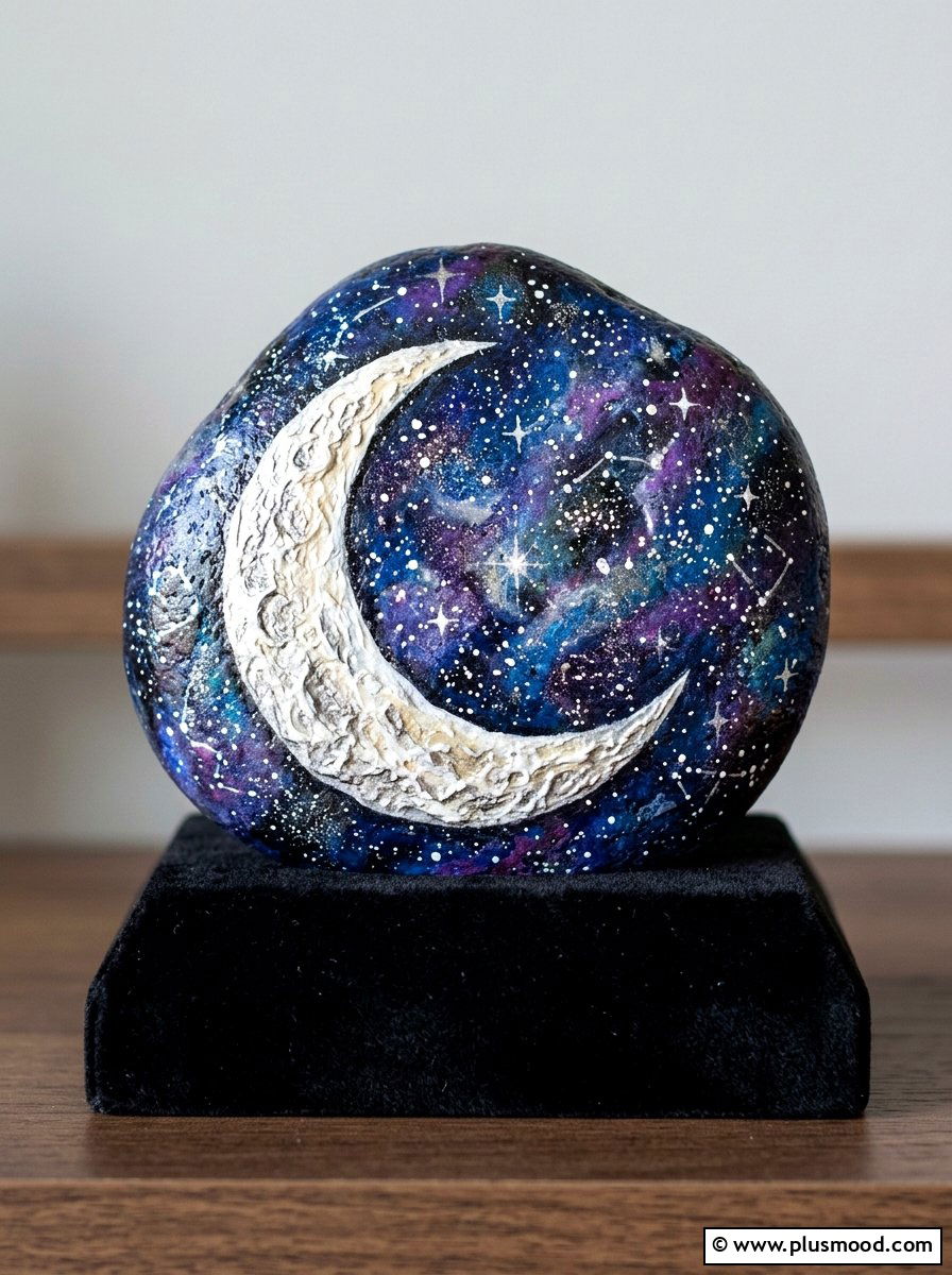 Moon galaxy painted rock - 25 painted rock ideas with galaxy design