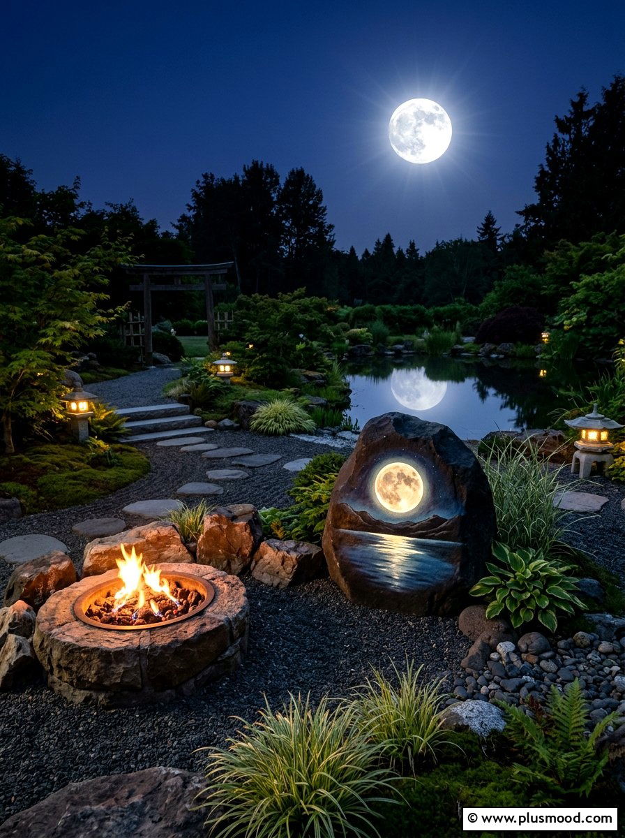 Moon over water rock - 25 painted rock ideas for Japanese garden