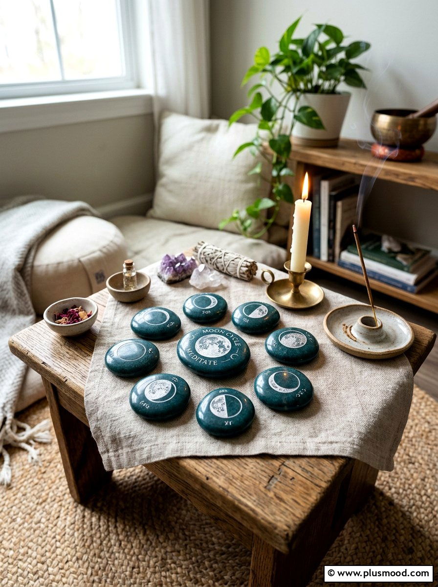 Moon phase meditation stones - 25 painted rock ideas with moon phases