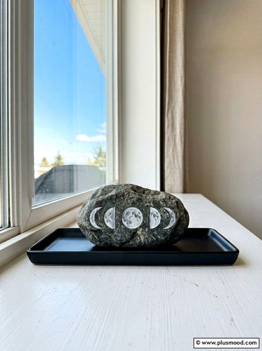 Moon phase rock - 25 painted rock ideas with positive affirmations