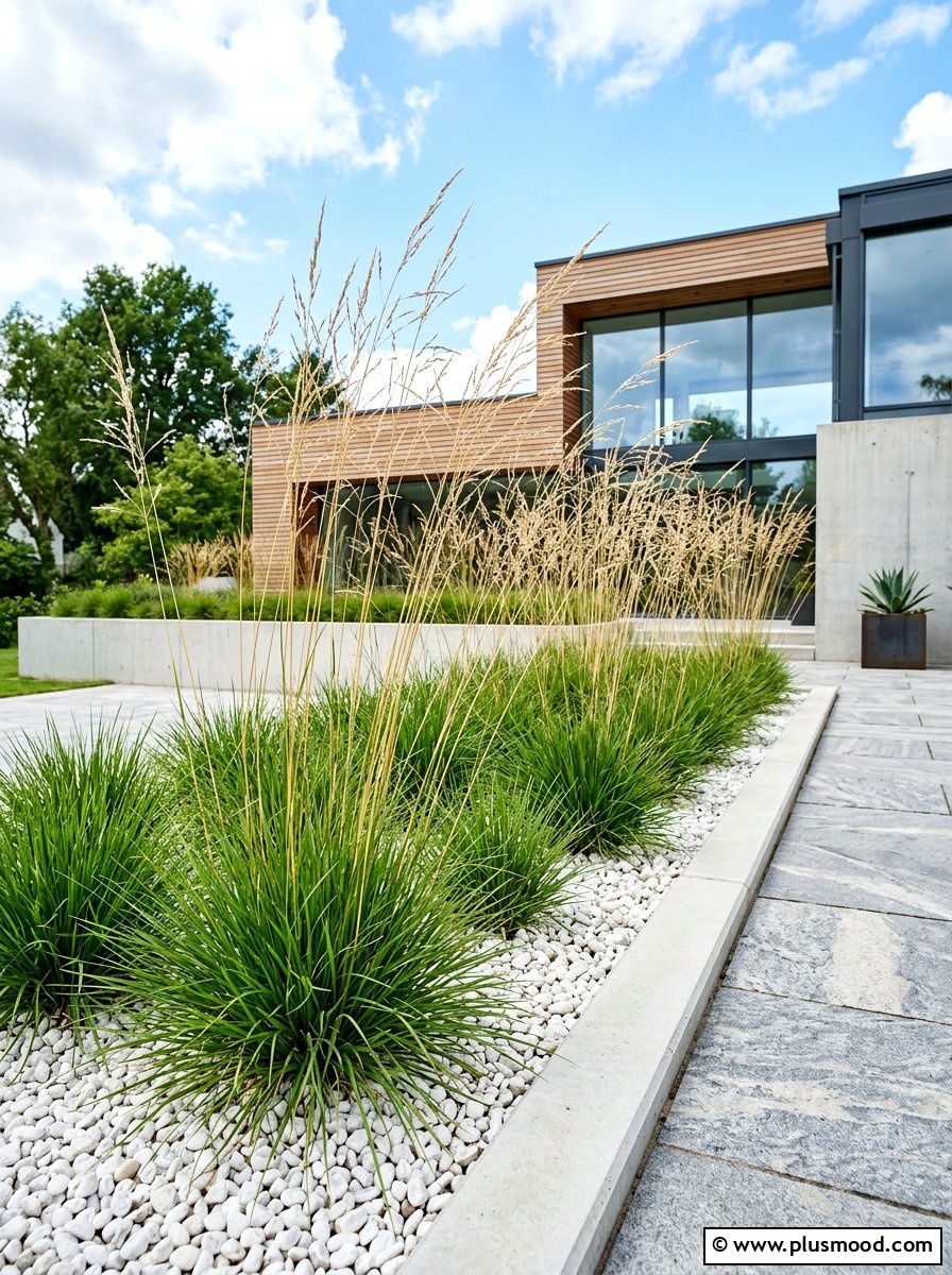 Moor Grass Minimalist Bed - 25 summer ornamental grass landscaping ideas