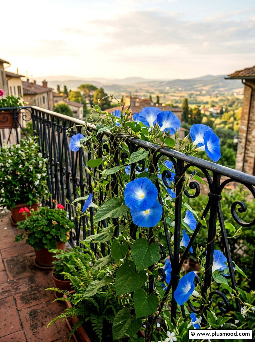Morning glory climbing balcony vine - 25 summer balcony flower ideas