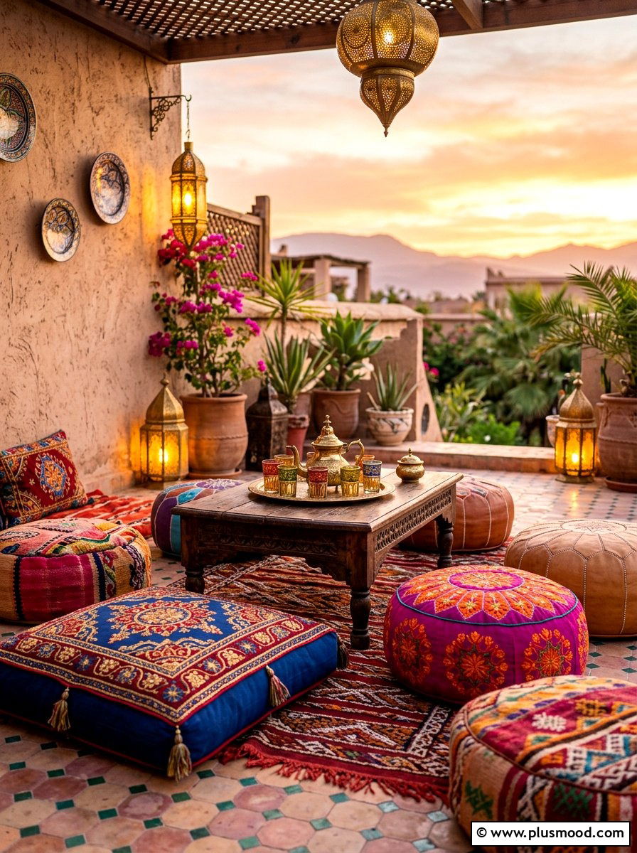 Moroccan Floor Cushion - 25 summer patio dining decor ideas