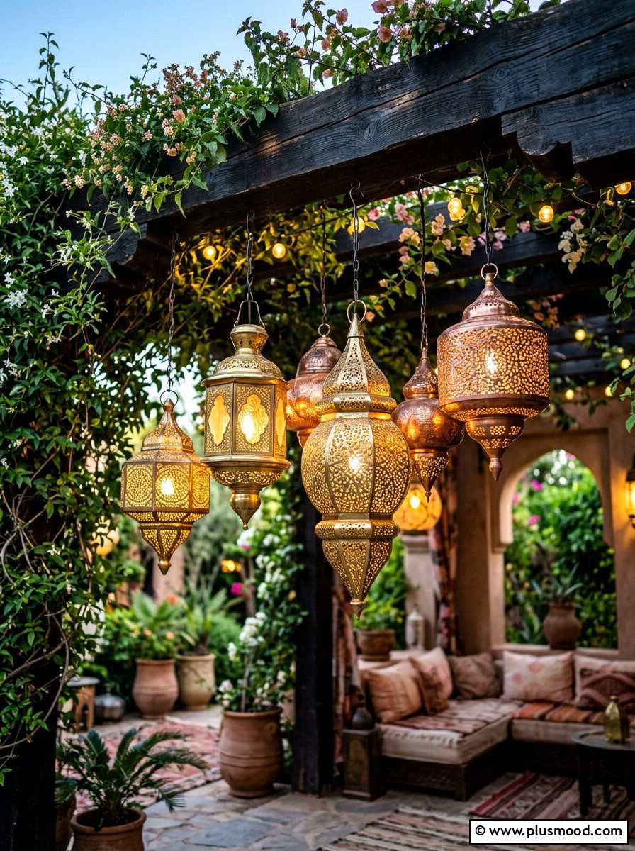 Moroccan Hanging Lanterns - 25 summer boho patio ideas