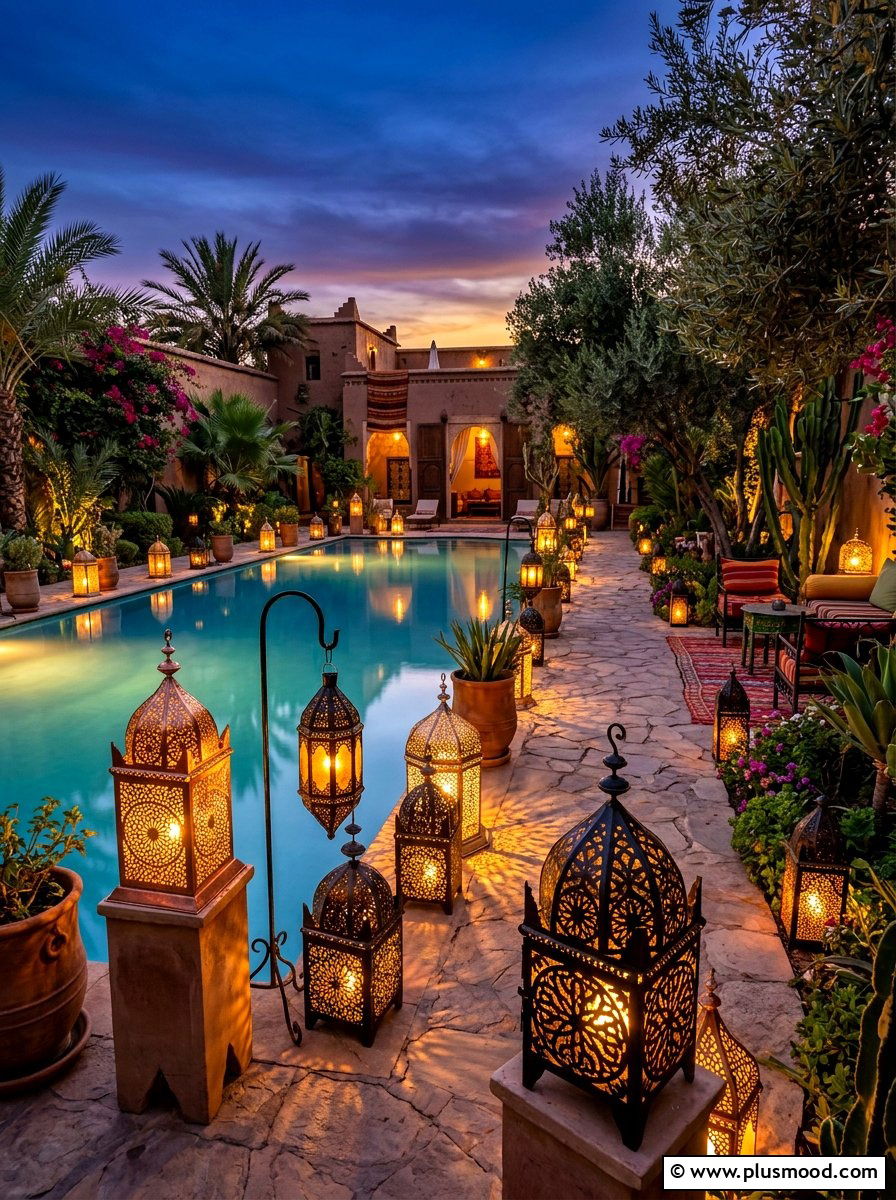 Moroccan Lantern Pool Perimeter - 25 summer pool party decor ideas