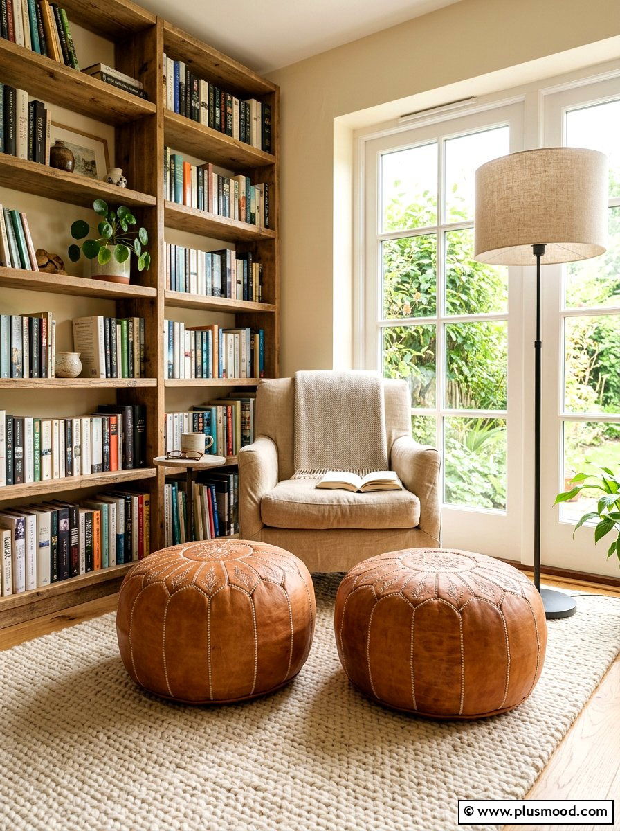 Moroccan Leather Pouf - 25 summer boho home decor ideas