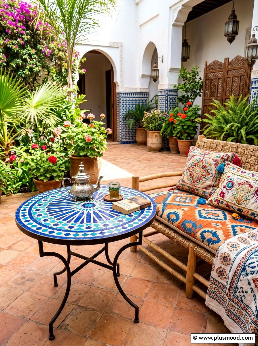 Moroccan Mosaic Side Table - 25 summer boho patio ideas