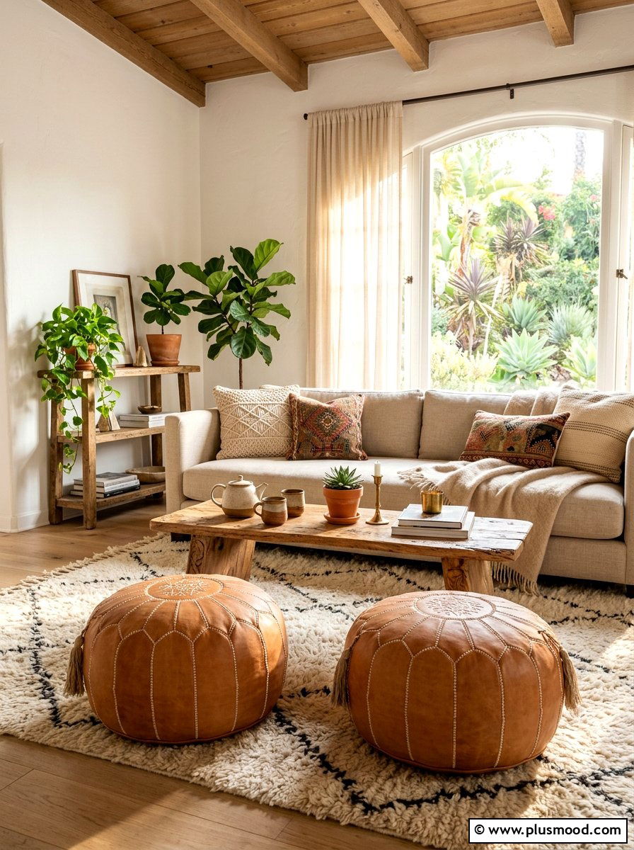 Moroccan Pouf Arrangement - 25 summer boho decor ideas