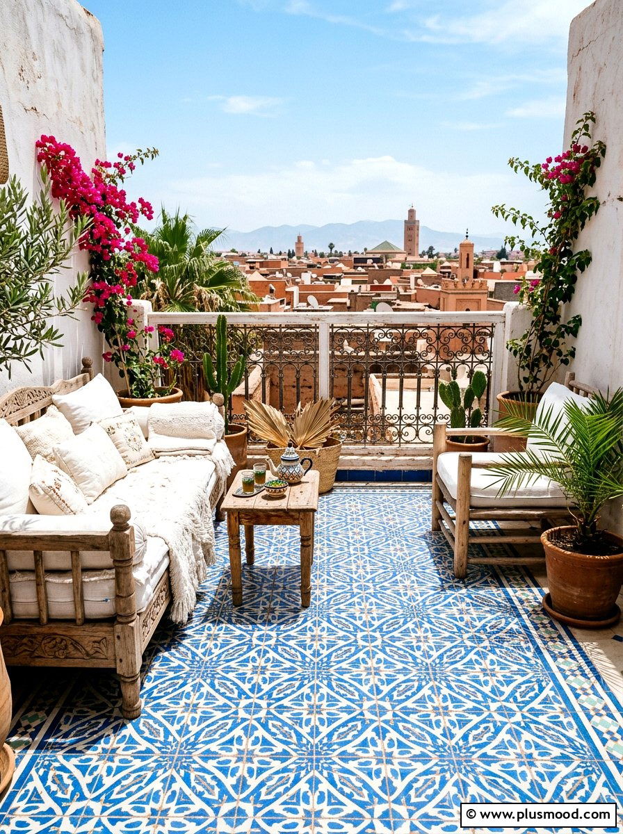 Moroccan balcony floor tiles - 25 summer boho balcony ideas